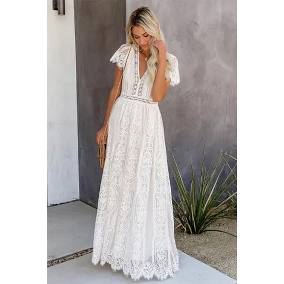 LAST ONE! Plus Size LANA White Lace Maxi Boho Dress - Picture 3 of 4